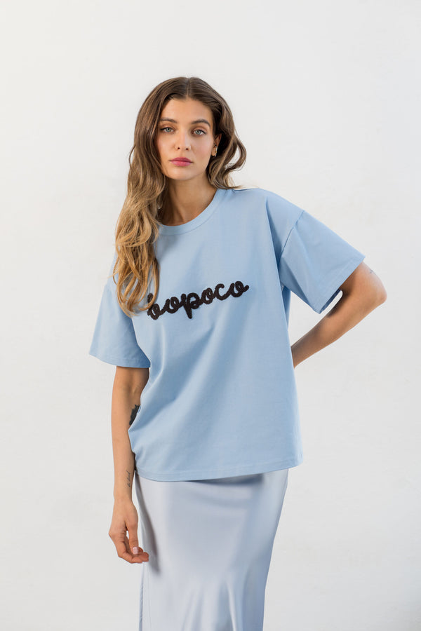 T-SHIRT BOPOCO NIEBIESKI Z BRĄZOWYM HAFTEM image 1