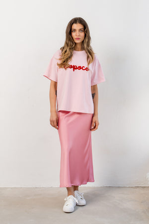 T-SHIRT BOPOCO RÓŻOWY Z CZERWONYM HAFTEM image 0