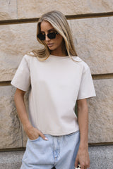 T-SHIRT BASIC BOPOCO Z PODUSZKAMI BEŻOWY