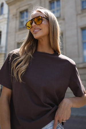 T-SHIRT BASIC BOPOCO Z PODUSZKAMI BRĄZOWY