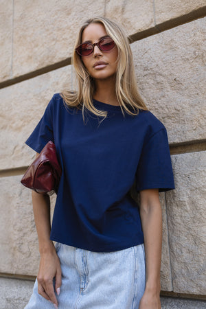 T-SHIRT BASIC BOPOCO Z PODUSZKAMI GRANATOWY