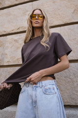 T-SHIRT BASIC BOPOCO Z PODUSZKAMI BRĄZOWY