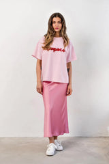 T-SHIRT BOPOCO RÓŻOWY Z CZERWONYM HAFTEM