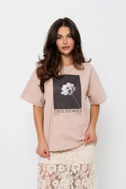 T-SHIRT BOPOCO KWIAT BEŻOWY