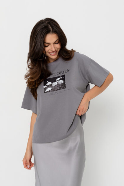 T-SHIRT BOPOCO KWIATY SZARY
