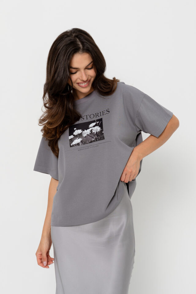 T-SHIRT BOPOCO KWIATY SZARY