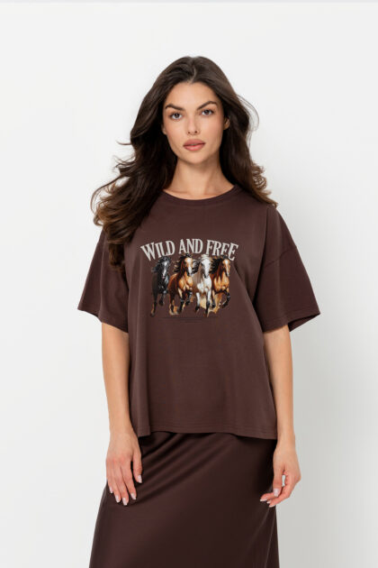 T-SHIRT BOPOCO KONIE BRĄZOWE