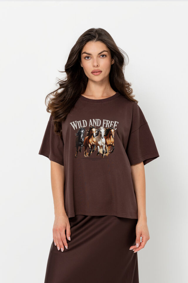 T-SHIRT BOPOCO KONIE BRĄZOWE