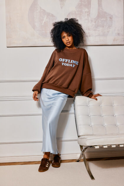 BLUZA BRĄZOWA Z HAFTEM OFFLINE TODAY