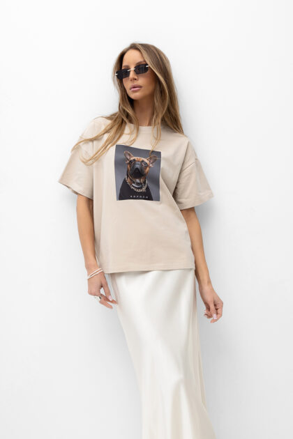 T-SHIRT BULDOG BEŻOWY