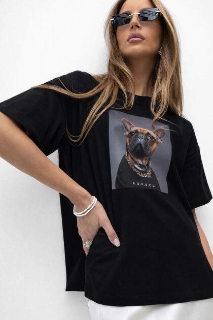 T-SHIRT BULDOG CZARNY