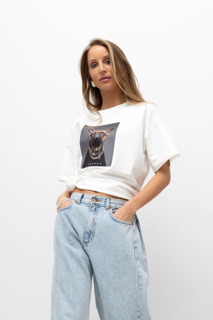 T-SHIRT BULDOG BIAŁY