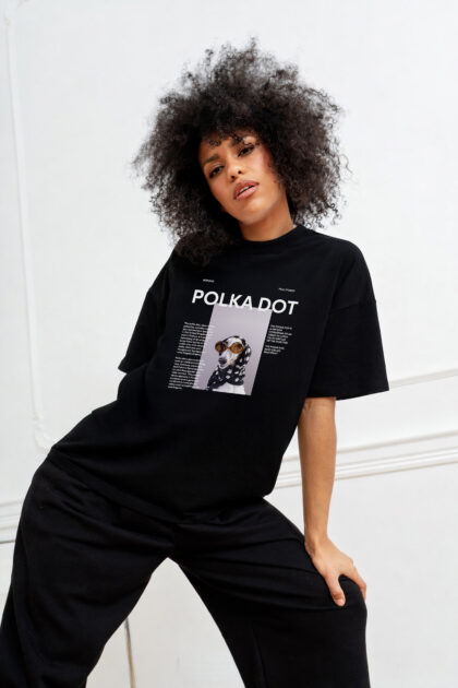 T-SHIRT POLKA DOT CZARNY