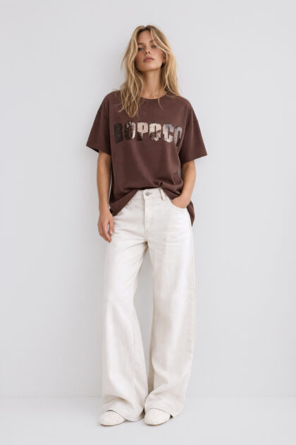 T-SHIRT BOPOCO CEKIN BRĄZOWY