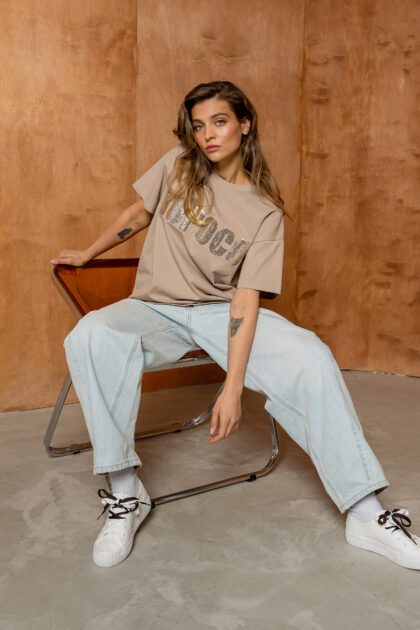 T-SHIRT BOPOCO CEKIN BEŻOWY