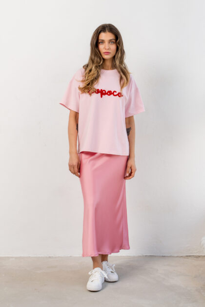 T-SHIRT BOPOCO RÓŻOWY Z CZERWONYM HAFTEM