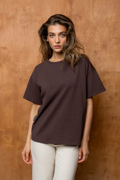 T-SHIRT BASIC BOPOCO OVERSIZE BRĄZOWY