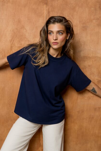 T-SHIRT BASIC BOPOCO OVERSIZE GRANATOWY