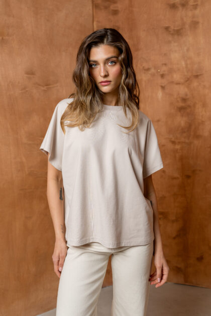 T-SHIRT BASIC BOPOCO OVERSIZE KIMONO BEŻOWY
