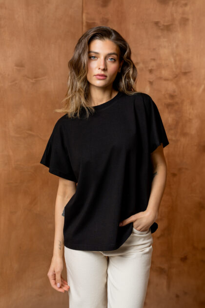 T-SHIRT BASIC BOPOCO OVERSIZE KIMONO CZARNY