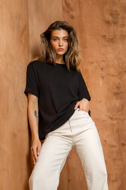 T-SHIRT BASIC BOPOCO OVERSIZE CZARNY