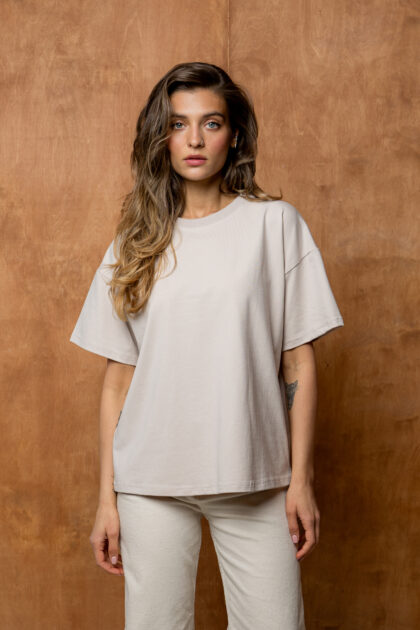 T-SHIRT BASIC BOPOCO OVERSIZE BEŻOWY